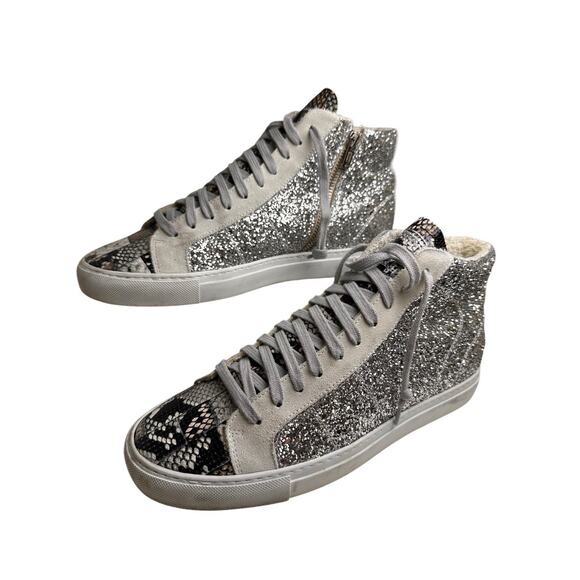 P448 EU 41 Glitter Snakeskin Hi Top Side Zip Sneakers Made In Italy Rebel Chic - Picture 11 of 16